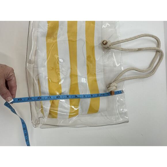 J. McLaughlin Clear Yellow White Stripe Rope Handle Harper Handbag - Picture 9 of 16